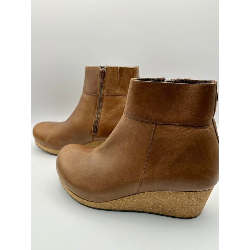 Papillio Birkenstock Ebba Wedge Ankle Boots Women 40 9 9.5 Cognac Brown Leather - Picture 3 of 6